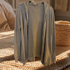 Ann Taylor Loft Black and White Striped Hooded Sweater Cardigan Jacket, Small